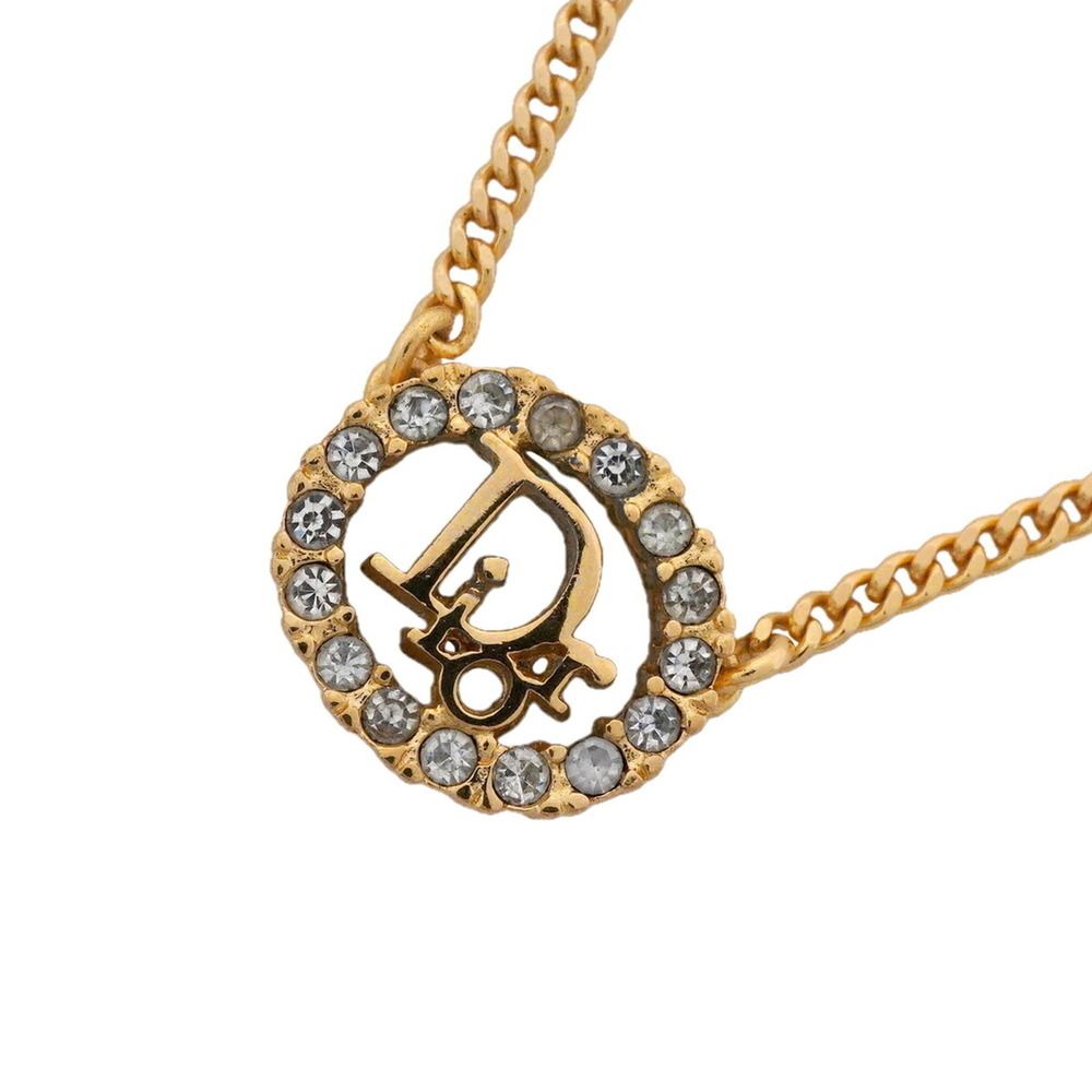 Christian Dior Necklace, Oval, GP Plated, Rhinestone, Gold, Women's